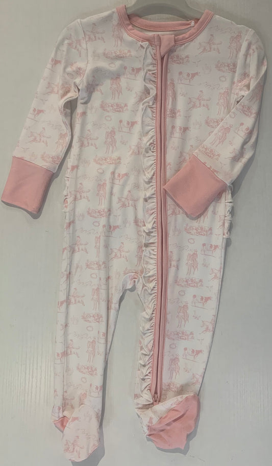 Pink Western Footie Romper (3–12 Months)