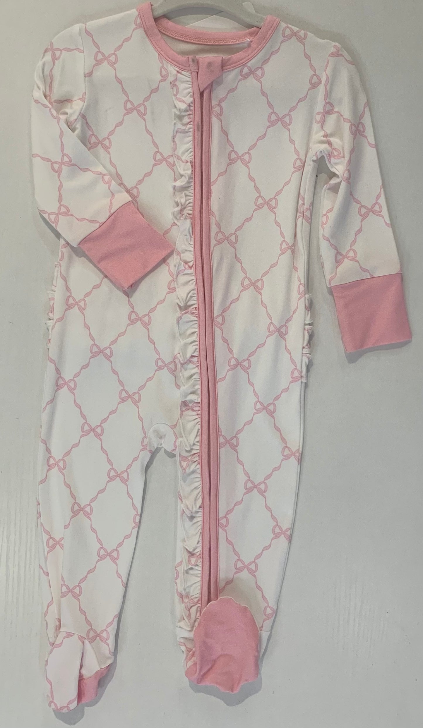 Pink Bow Trellis Footie Romper (3–12 Months)