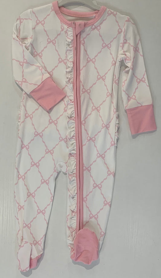 Pink Bow Trellis Footie Romper (3–12 Months)