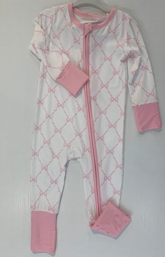 Pink Bow Trellis Convertible Romper Onesie (9–18 Months)