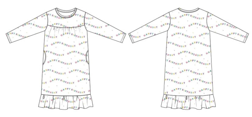 Happy Birthday Girls Lounger Gown (2T to 8 Years)